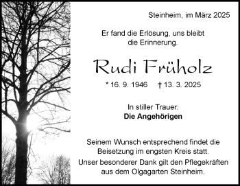Traueranzeige von Rudi Früholz von Heidenheimer Zeitung