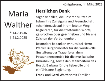 Traueranzeige von Maria Walther von Heidenheimer Zeitung