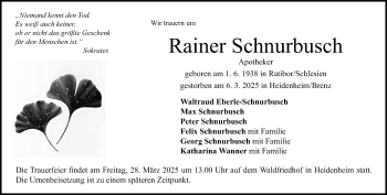 Traueranzeige von Rainer Schnurbusch von Heidenheimer Zeitung