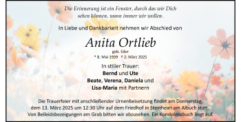 Traueranzeige von Anita Ortlieb von Heidenheimer Zeitung