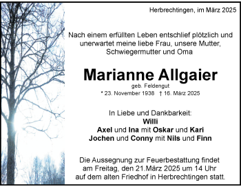 Traueranzeige von Marianne Allgaier von Heidenheimer Zeitung