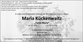 Traueranzeige von Maria Kückenwaitz von Heidenheimer Zeitung