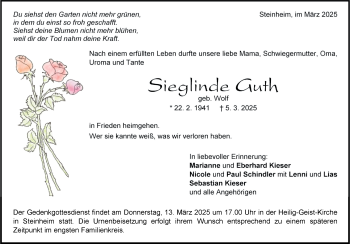 Traueranzeige von Sieglinde  Guth von Heidenheimer Zeitung