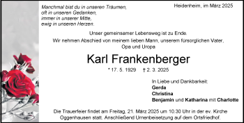 Traueranzeige von Karl Frankenberger von Heidenheimer Zeitung