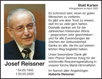 Traueranzeige von Josef Reissner von Heidenheimer Zeitung