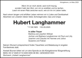 Traueranzeige von Hubert Langhammer von Heidenheimer Zeitung