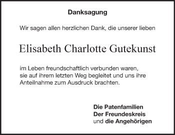 Traueranzeige von Elisabeth Charlotte Gutekunst von Heidenheimer Zeitung