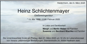 Traueranzeige von Heinz Schlichtenmayer von Heidenheimer Zeitung