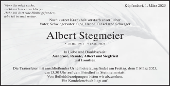 Traueranzeige von Albert Stegmeier von Heidenheimer Zeitung