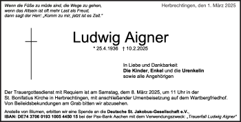 Traueranzeige von Ludwig Aigner von Heidenheimer Zeitung