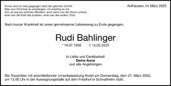 Traueranzeige von Rudi Bahlinger von Heidenheimer Zeitung