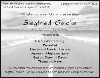 Traueranzeige von Siegfried Goicke von Heidenheimer Zeitung