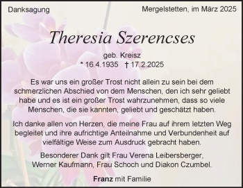 Traueranzeige von Theresia Szerencses von Heidenheimer Zeitung