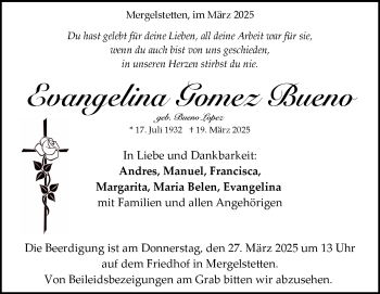 Traueranzeige von Evangelia Gomez Bueno von Heidenheimer Zeitung