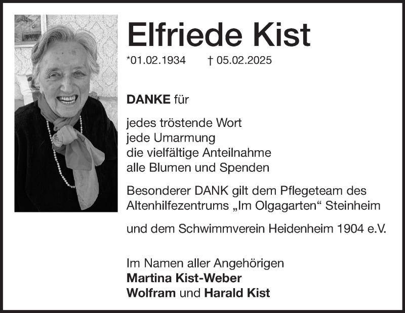  Traueranzeige für Elfriede Kist vom 01.03.2025 aus Heidenheimer Zeitung