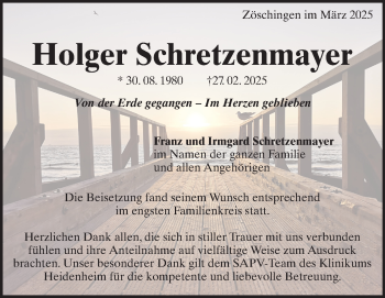 Traueranzeige von Holger Schretzenmayer von Heidenheimer Zeitung