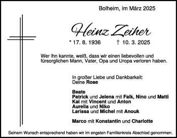 Traueranzeige von Heinz Zeiher von Heidenheimer Zeitung