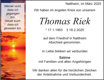 Traueranzeige von Thomas Riek von Heidenheimer Zeitung