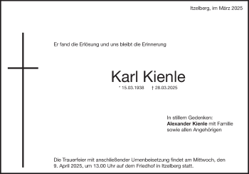 Traueranzeige von Karl Kienle von Heidenheimer Zeitung