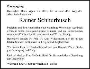 Traueranzeige von Rainer Schnurbusch von Heidenheimer Zeitung