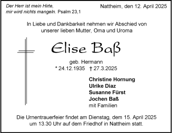 Traueranzeige von Elise Baß von Heidenheimer Zeitung