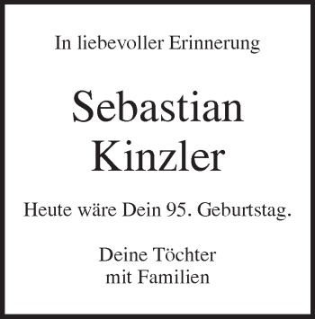 Traueranzeige von Sebastian Kinzler von Heidenheimer Zeitung