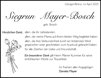 Traueranzeige von Siegrun Mayer-Bosch von Heidenheimer Zeitung