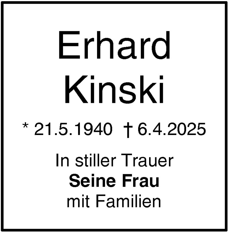  Traueranzeige für Erhard Kinski vom 19.04.2025 aus Heidenheimer Zeitung