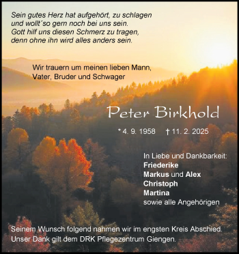 Traueranzeige von Peter Birkhold von Heidenheimer Zeitung