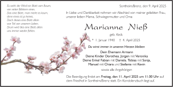 Traueranzeige von Marianne Nieß von Heidenheimer Zeitung