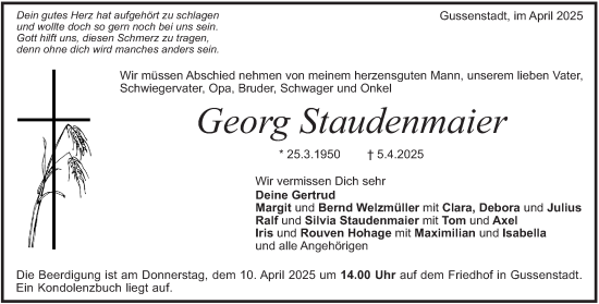 Traueranzeige von Georg Staudenmaier 