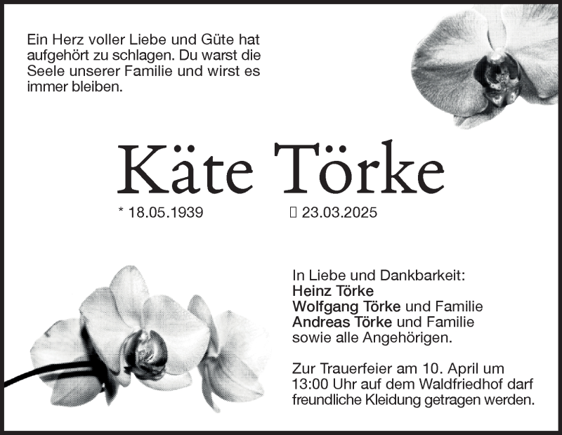  Traueranzeige für Käte  Törke vom 07.04.2025 aus Heidenheimer Zeitung
