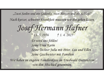 Traueranzeige von Josef Hafner von Heidenheimer Zeitung
