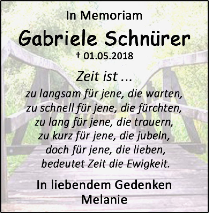  Traueranzeige für Gabriele Schnürer vom 30.04.2025 aus Heidenheimer Zeitung
