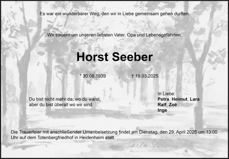  Traueranzeige für Horst Seeber vom 22.04.2025 aus Heidenheimer Zeitung