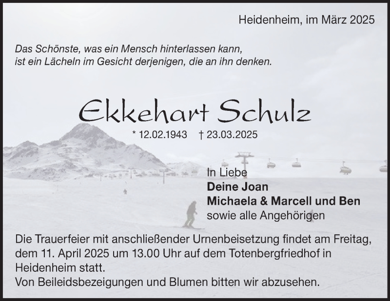  Traueranzeige für Ekkehart Schulz vom 05.04.2025 aus Heidenheimer Zeitung