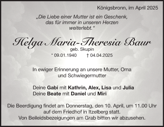 Traueranzeige von Helga Baur 