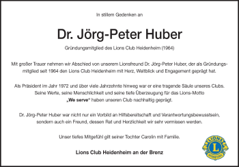 Traueranzeige von Jörg-Peter Huber von Heidenheimer Zeitung