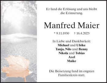 Traueranzeige von Manfred Maier von Heidenheimer Zeitung