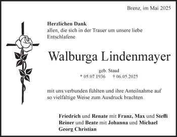 Traueranzeige von Walburga Lindenmayer von Heidenheimer Zeitung