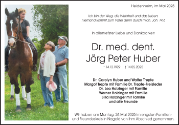 Traueranzeige von Dr. Jörg Peter Huber von Heidenheimer Zeitung