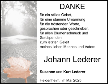 Traueranzeige von Johann Lederer von Heidenheimer Zeitung