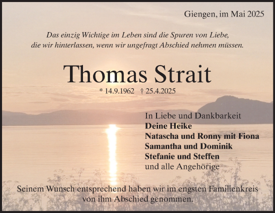Traueranzeige von Thomas Strait 