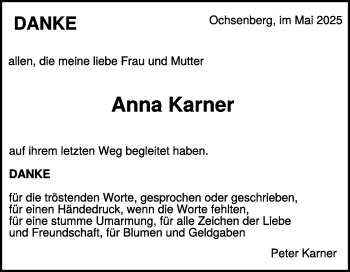 Traueranzeige von Anna Karner von Heidenheimer Zeitung