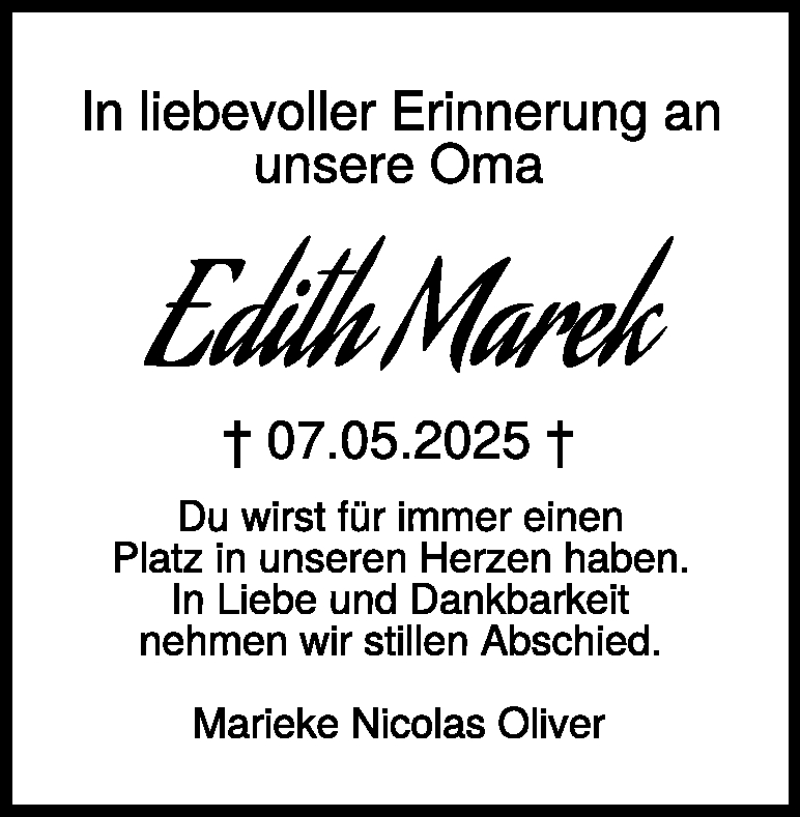  Traueranzeige für Edith Marek vom 23.05.2025 aus Heidenheimer Zeitung