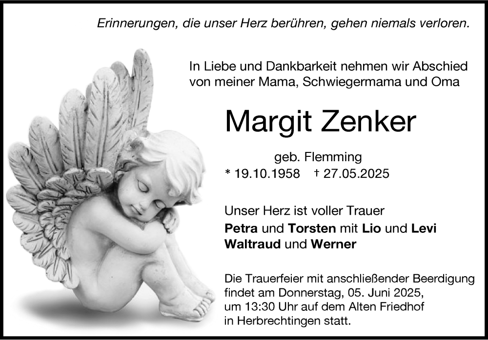  Traueranzeige für Margit Zenker vom 02.06.2025 aus 