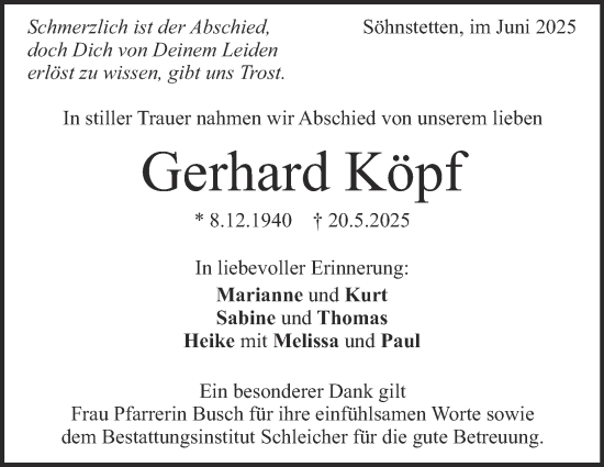 Traueranzeige von Gerhard Köpf 