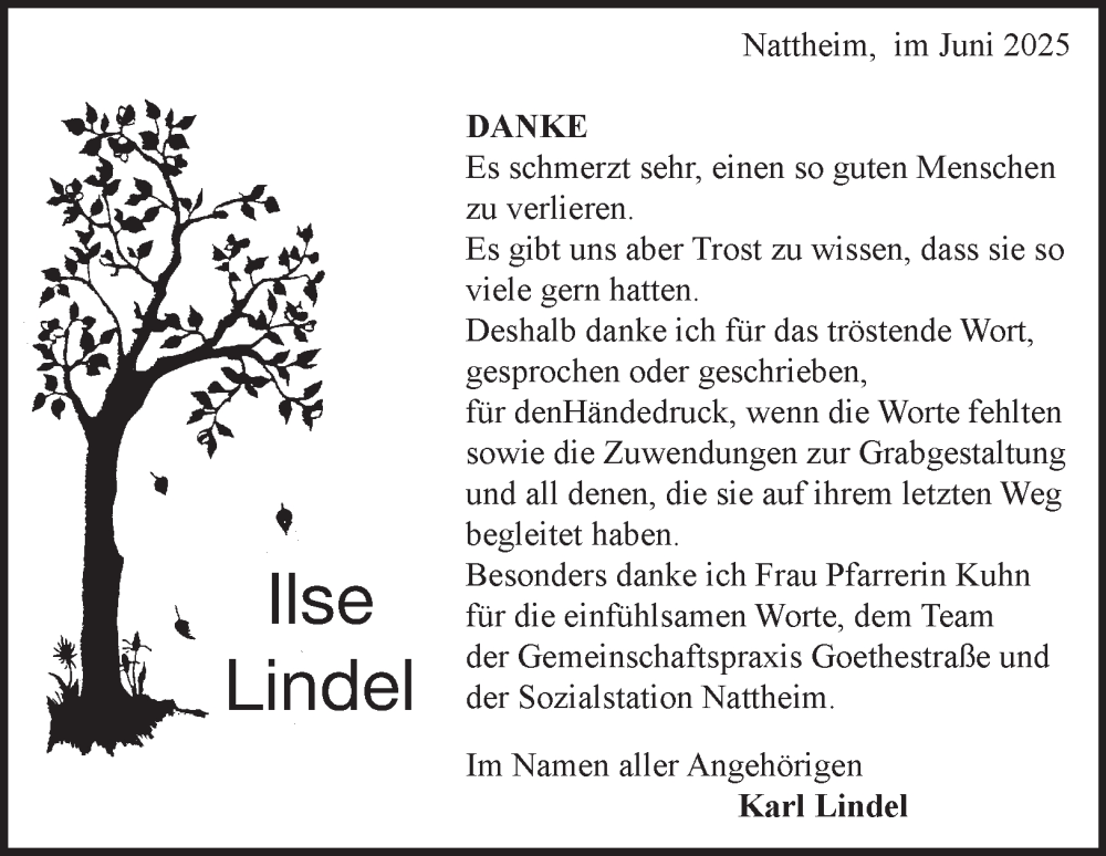  Traueranzeige für Ilse Lindel vom 20.06.2025 aus 