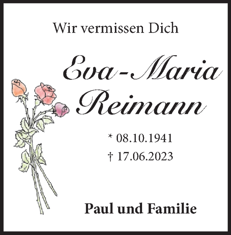  Traueranzeige für Eva-Maria Reimann vom 17.06.2025 aus Heidenheimer Zeitung