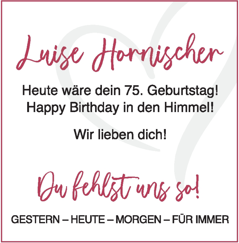  Traueranzeige für Luise Hornischer vom 28.06.2025 aus Heidenheimer Zeitung